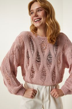 Happiness İstanbul Powder Boat Neck Seasonal Openwork Knitwear Sweater