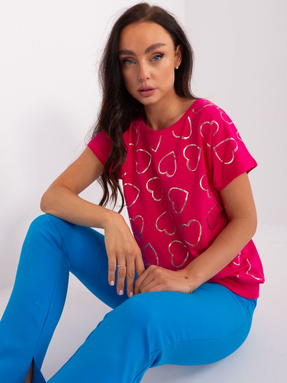 Fuchsia blouse with glossy print