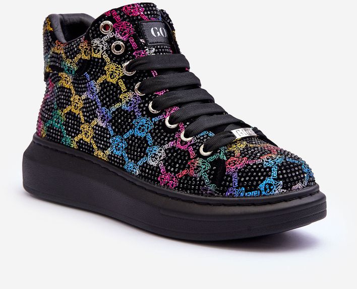 Rhinestones GOE Black platform sports shoes