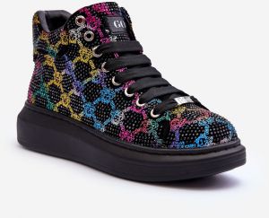 Rhinestones GOE Black platform sports shoes