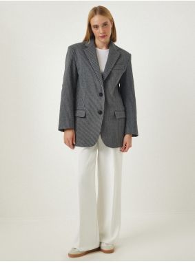 Happiness İstanbul Women's Light Gray Double Breasted Collar Pocket Stamped Jacket