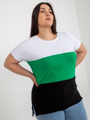 White and green women's striped blouse plus size