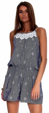 Dark blue overall with small stripes