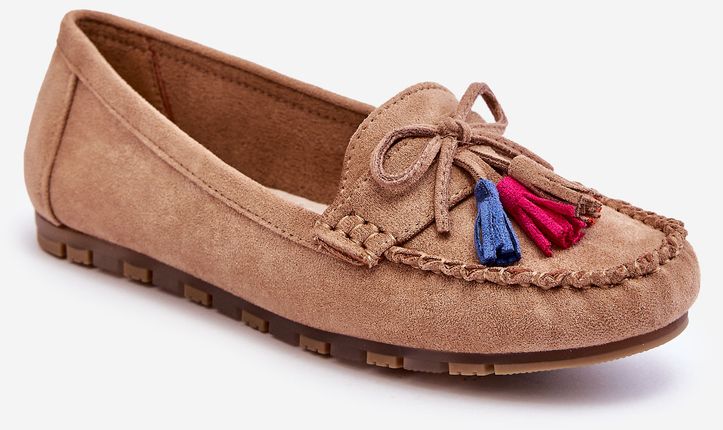 Suede Moccasins With Bow And Fringe Dark Beige Dorine