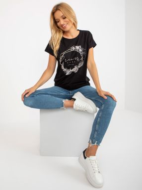 Informal black blouse with print RUE PARIS