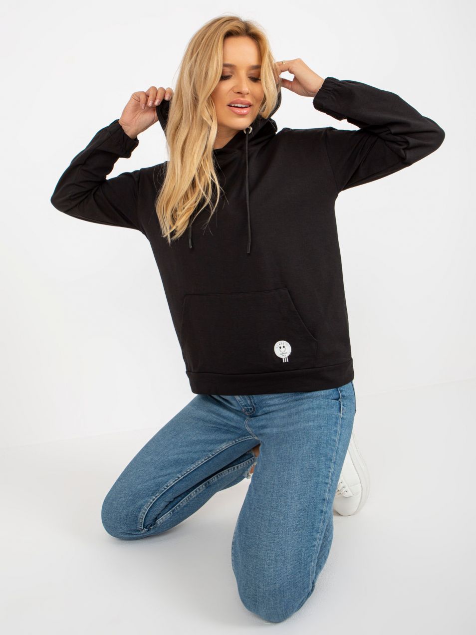 Women's Black Cotton Kangaroo Sweatshirt