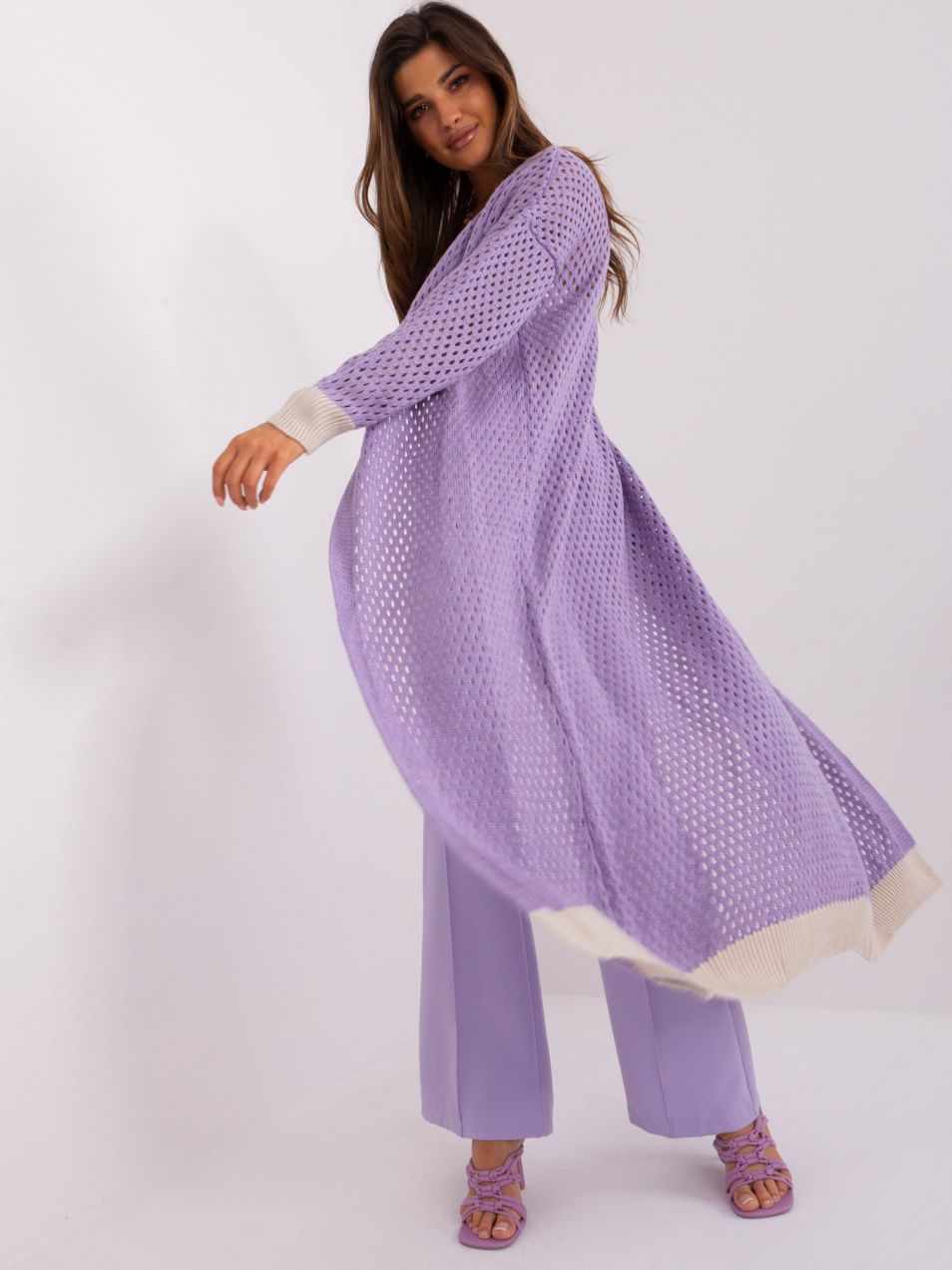 Light purple openwork cardigan with wool
