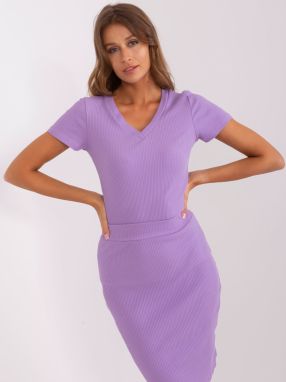 Basic light purple ribbed cotton blouse