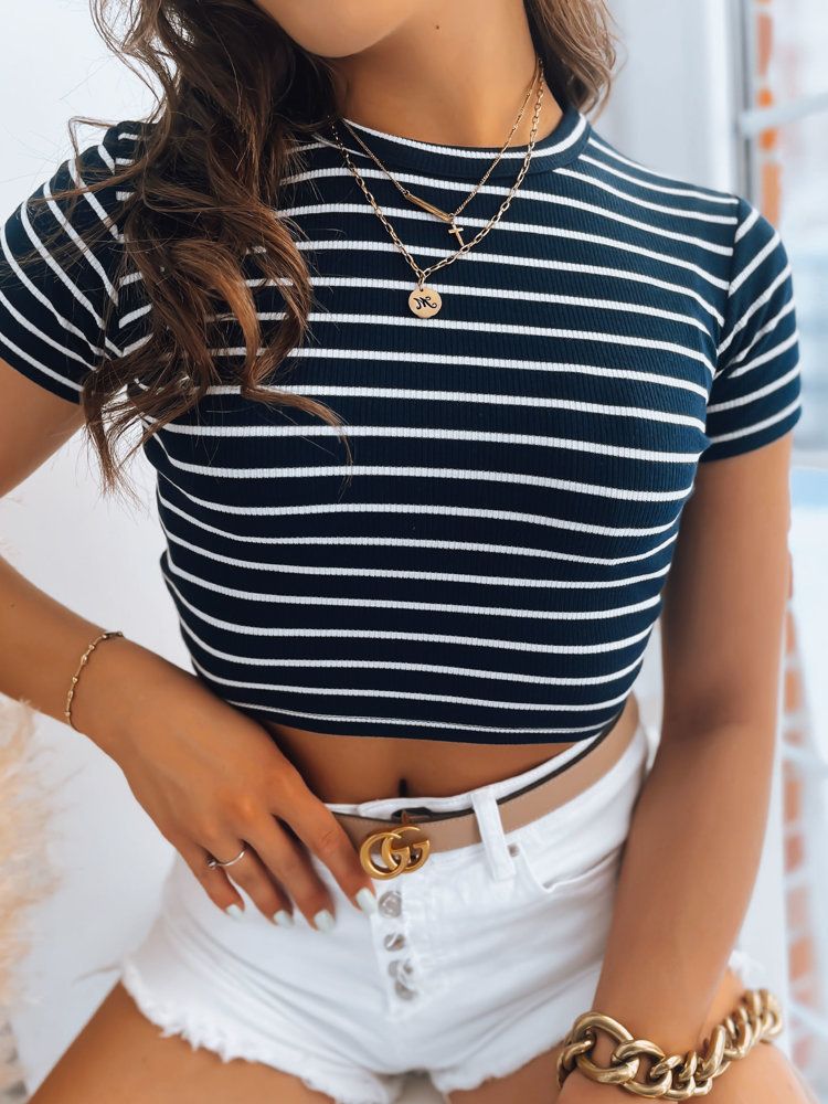 Women's striped t-shirt LUNA ROSE dark blue Dstreet