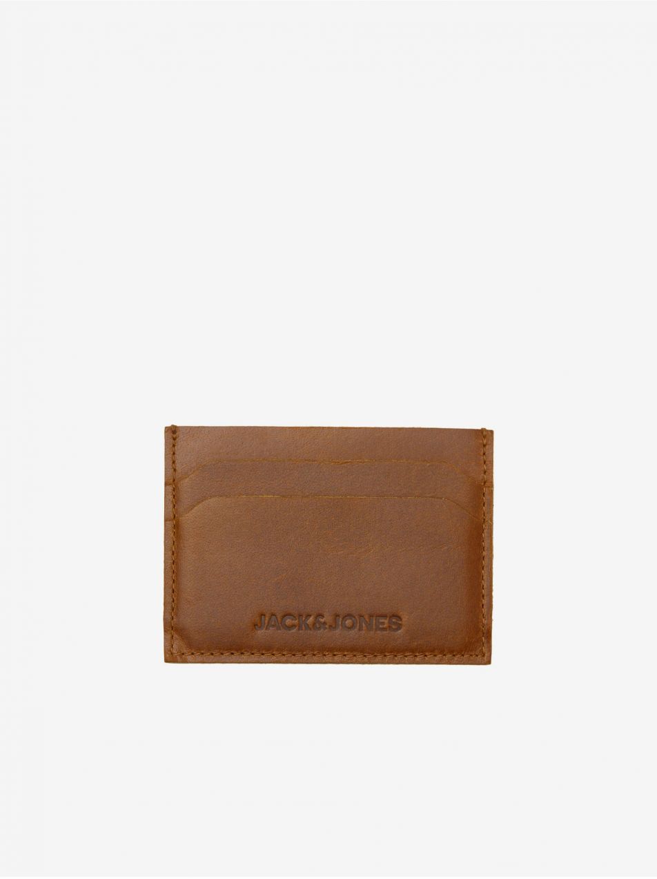 Hnedé pánske kožené púzdro na kreditné karty Jack & Jones Side