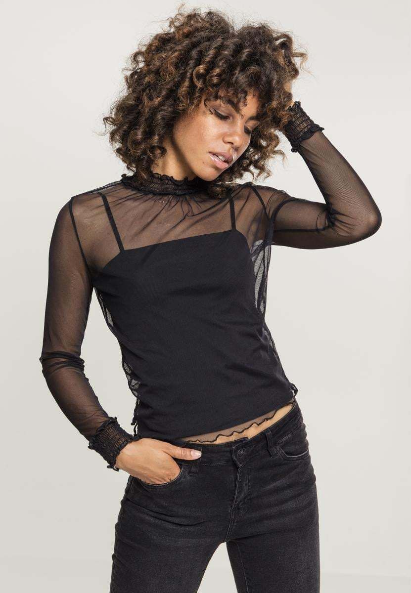 Women's Double-Layer Mesh L/S Black