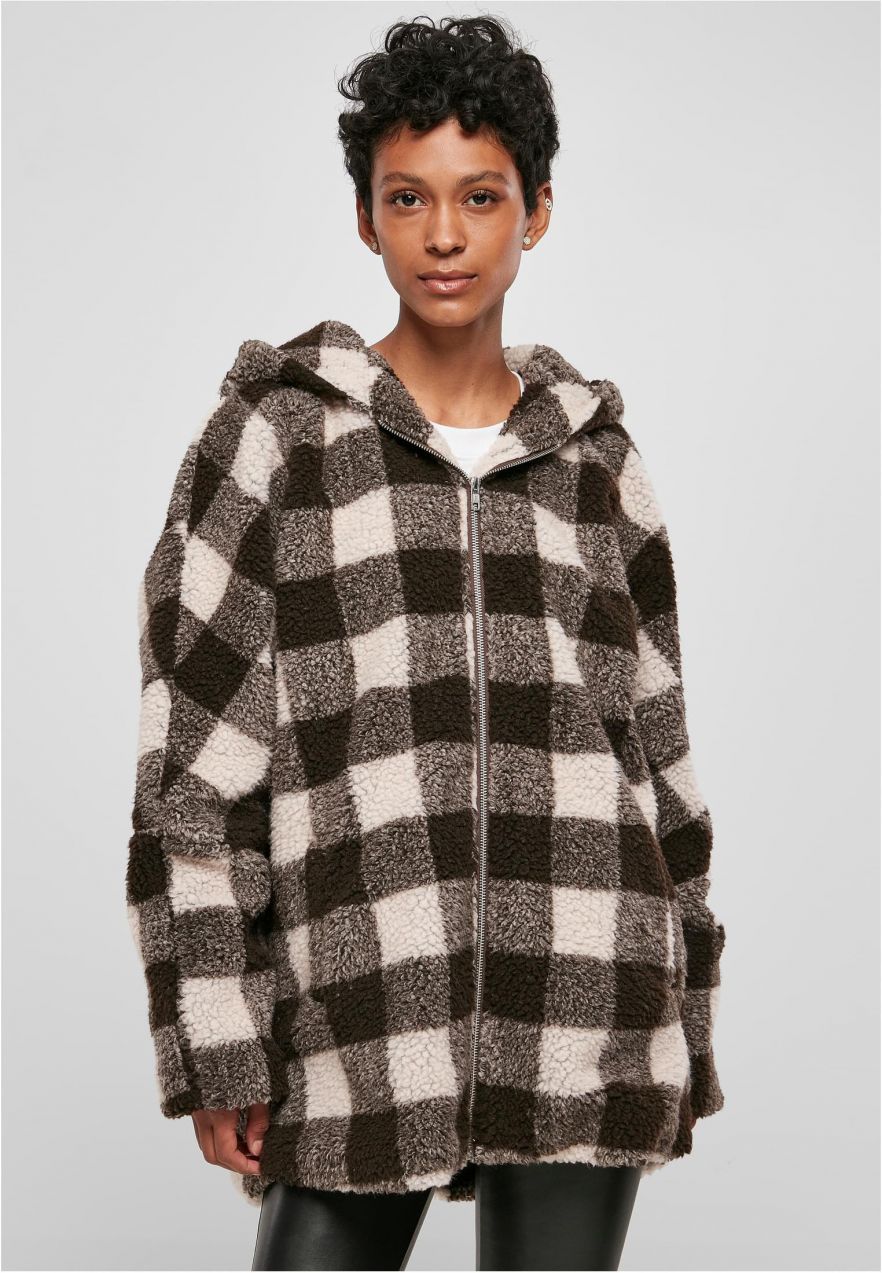 Women's Sherpa Oversized Hooded Jacket, Pink/Brown