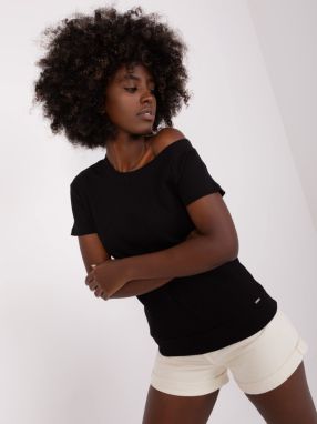 Basic black blouse with asymmetrical neckline