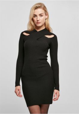 Women's dress with crossed rib knit black