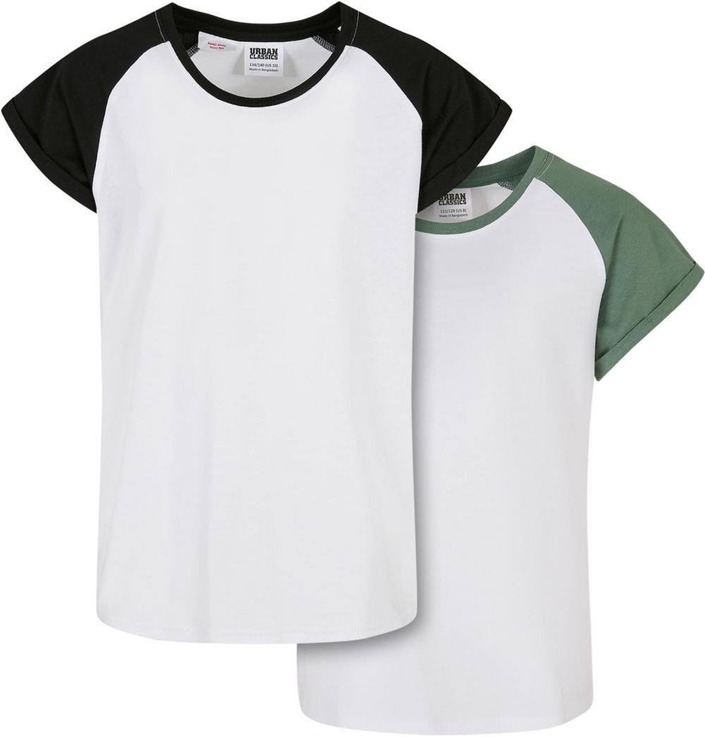 Girls' Contrasting Raglan T-Shirt 2-Pack White/Saliva + White/Black
