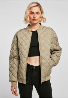 Women's Oversized Diamond Quilted Bomber Jacket Khaki