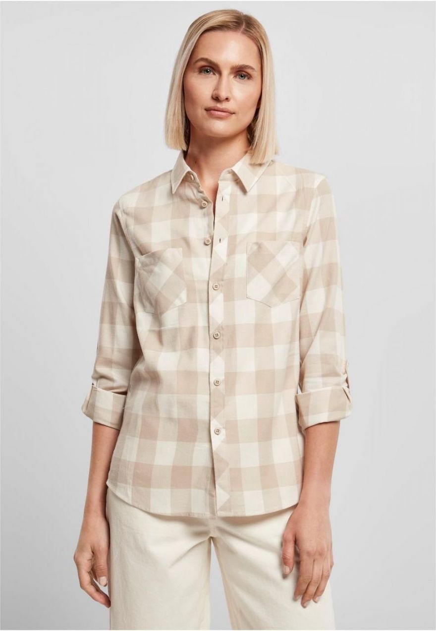 Ladies Turnup Checked Flanell Shirt whitesand/lighttaupe