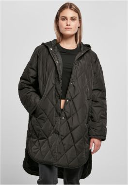 Dámsky oversized diamantový prešívaný kabát s kapucňou čierny