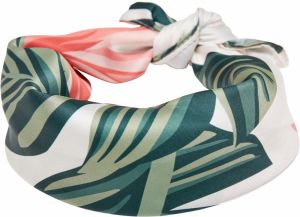 Large satin scarf with green floral pattern