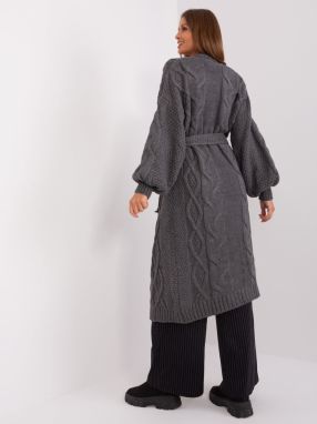 Dark grey long cardigan with cables from RUE PARIS