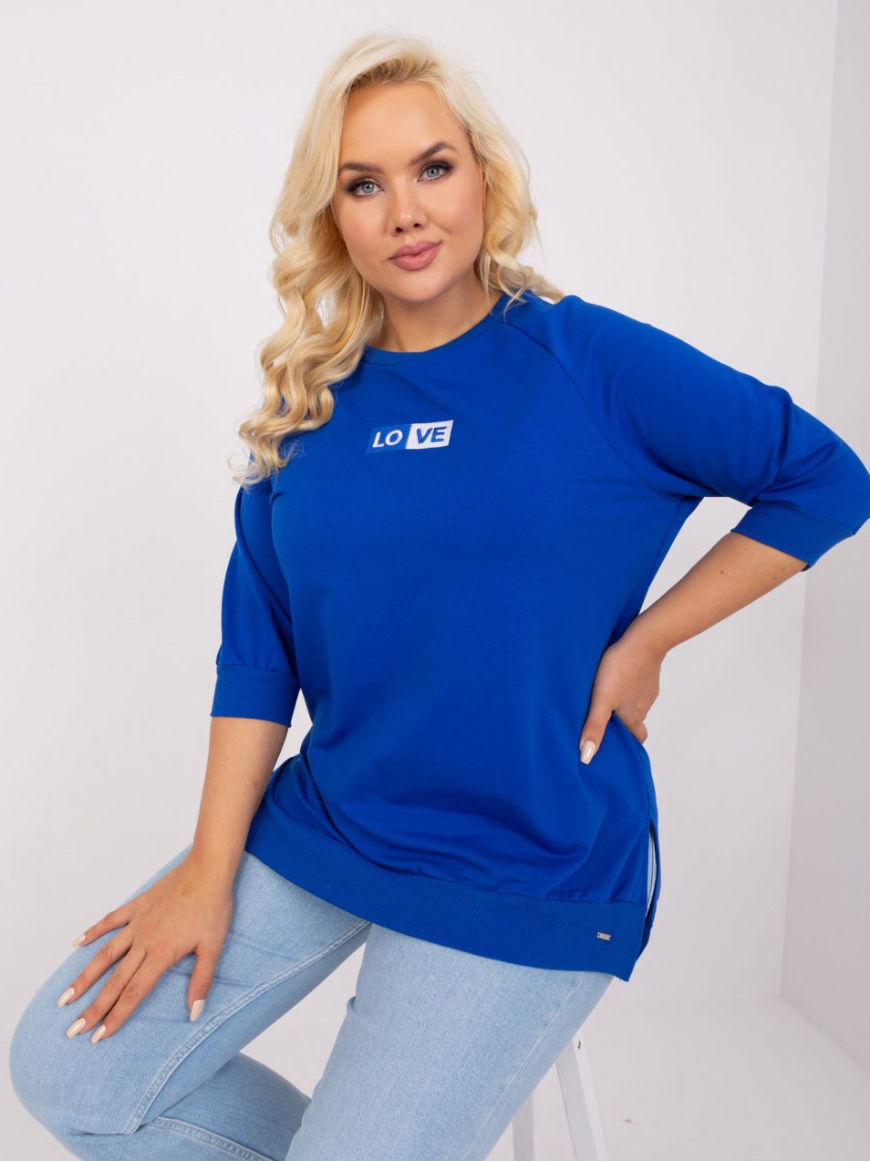 Plus size cobalt blue blouse with cuffs
