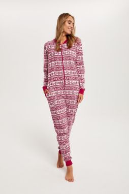Women's Alaska long-sleeved jumpsuit, long trousers - dark red print