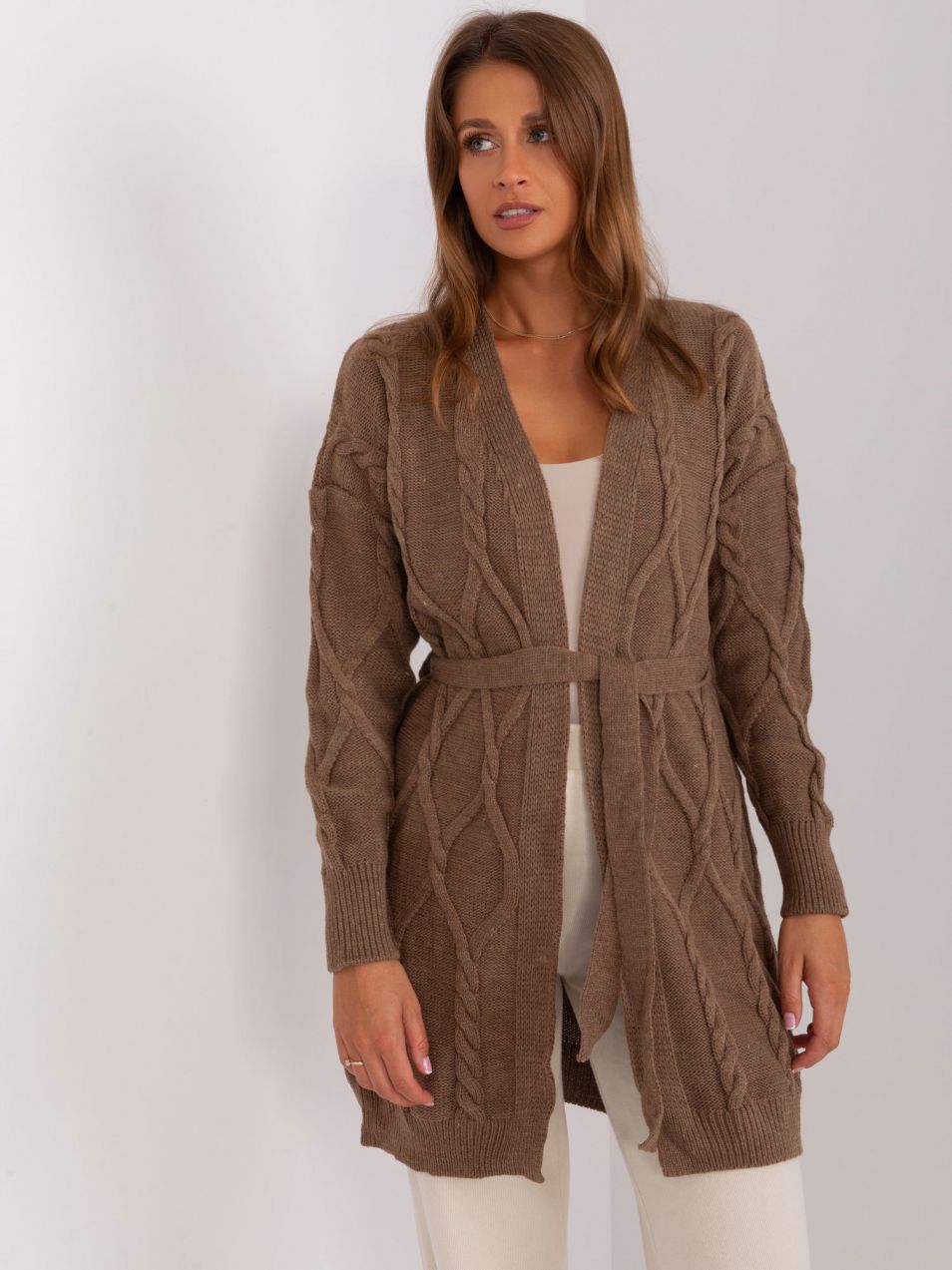 Brown women's cardigan with belt