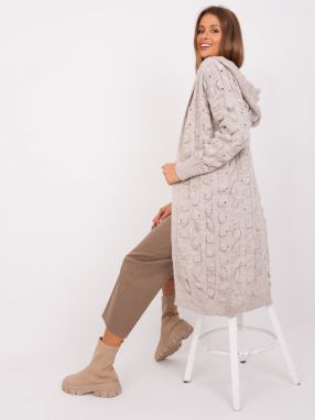 Long beige cardigan with an openwork pattern