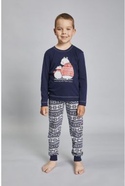 Boys' Arctic pajamas long sleeves, long trousers - navy blue/navy blue print