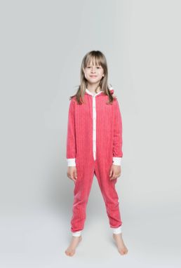 Oslo Children's Jumpsuit, Long Sleeves, Long Legs - Raspberry/Ecru