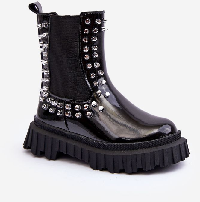 Girls' patented Chelsea shoes decorated with black Adelie rhinestones