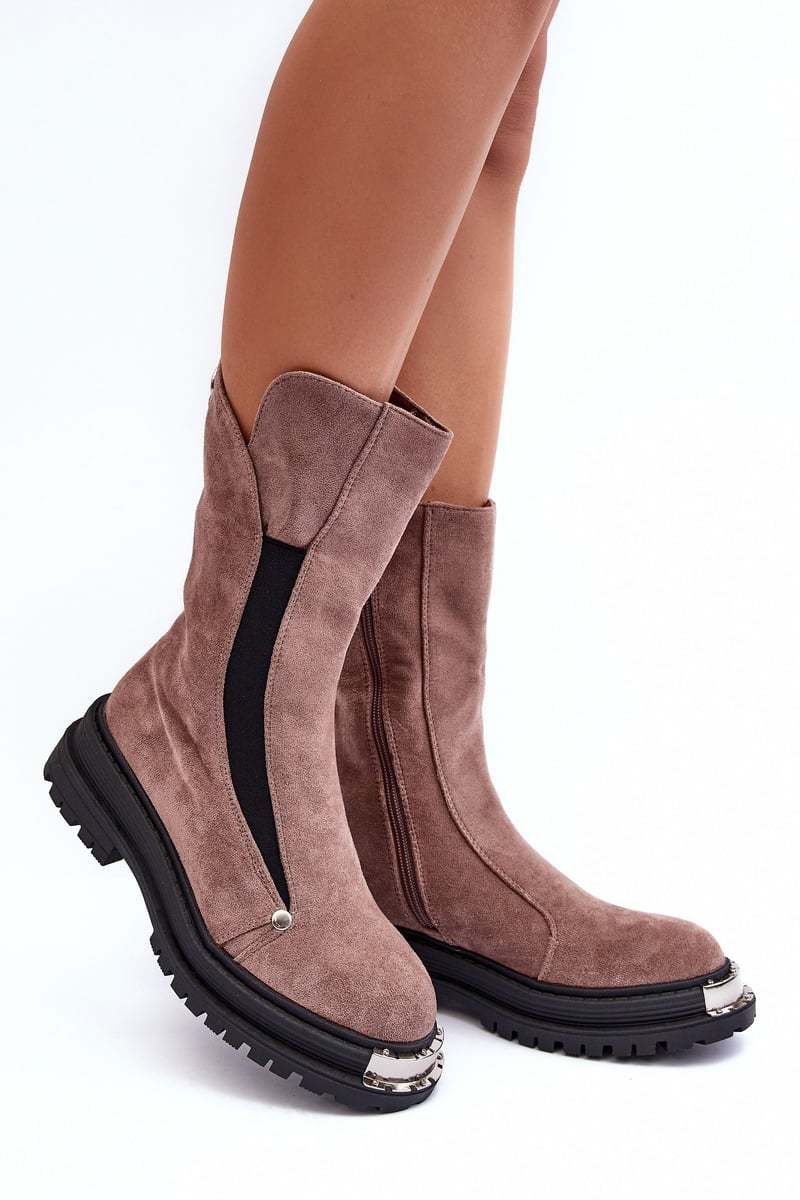 Suede insulated flat-heeled shoes, dark beige Palimra