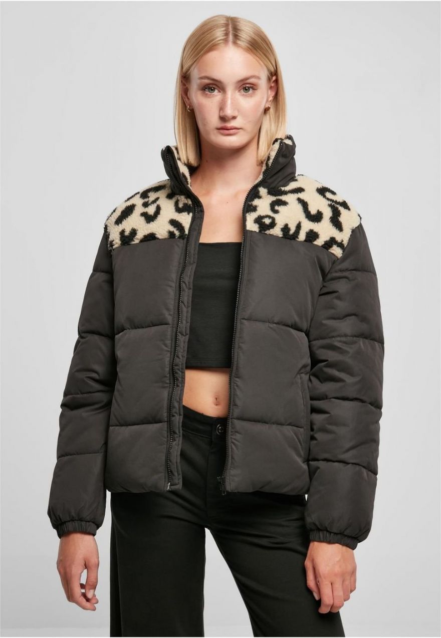 Women's AOP Sherpa Mixed Puffer Jacket Black/sandleo