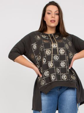 Khaki asymmetrical blouse plus size with print