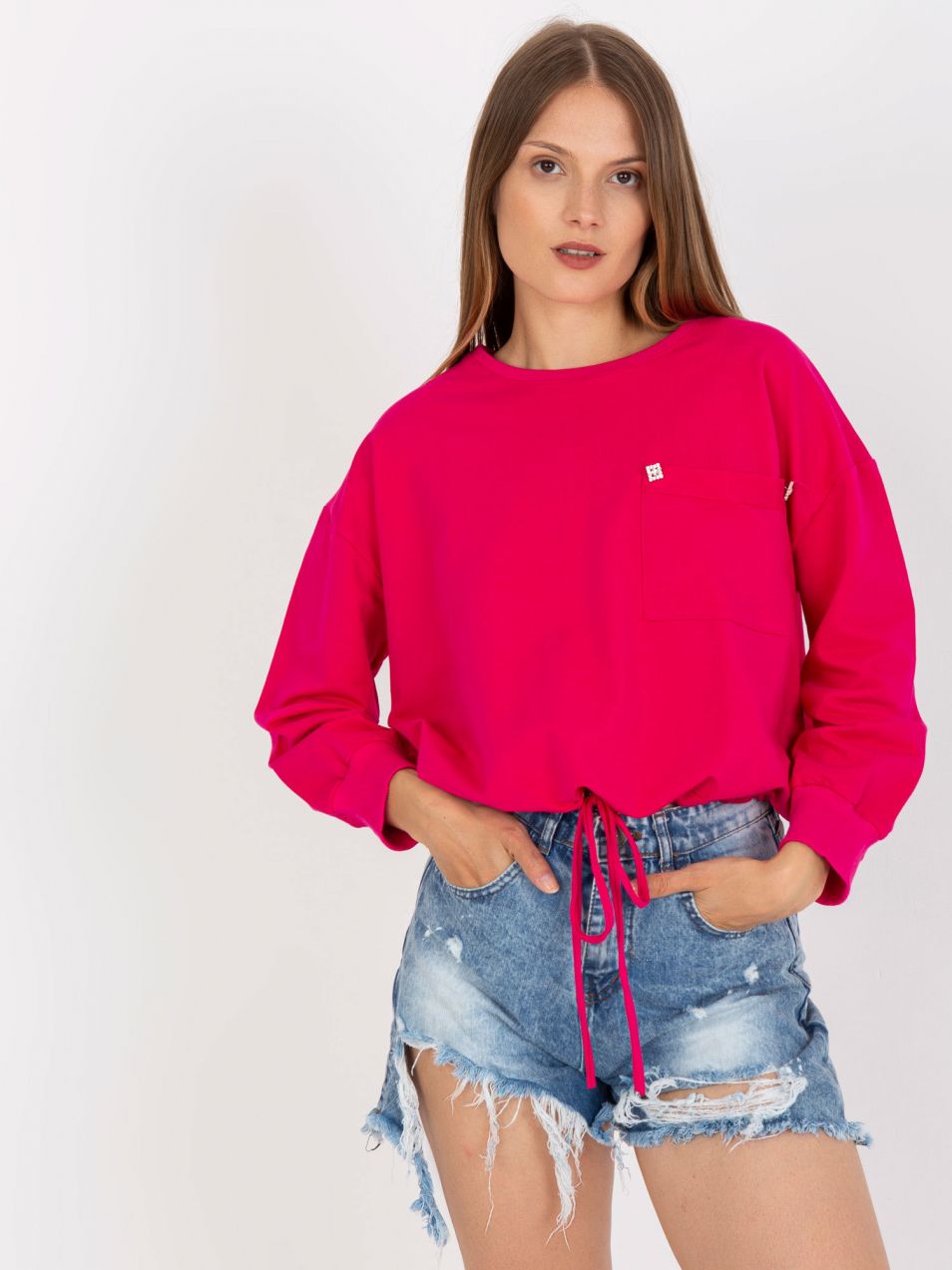 Fuchsia Hoodless Hoodie with hem RUE PARIS