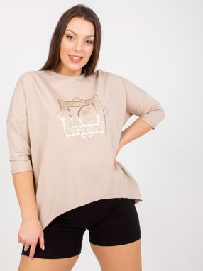 Beige blouse of larger size with round neckline