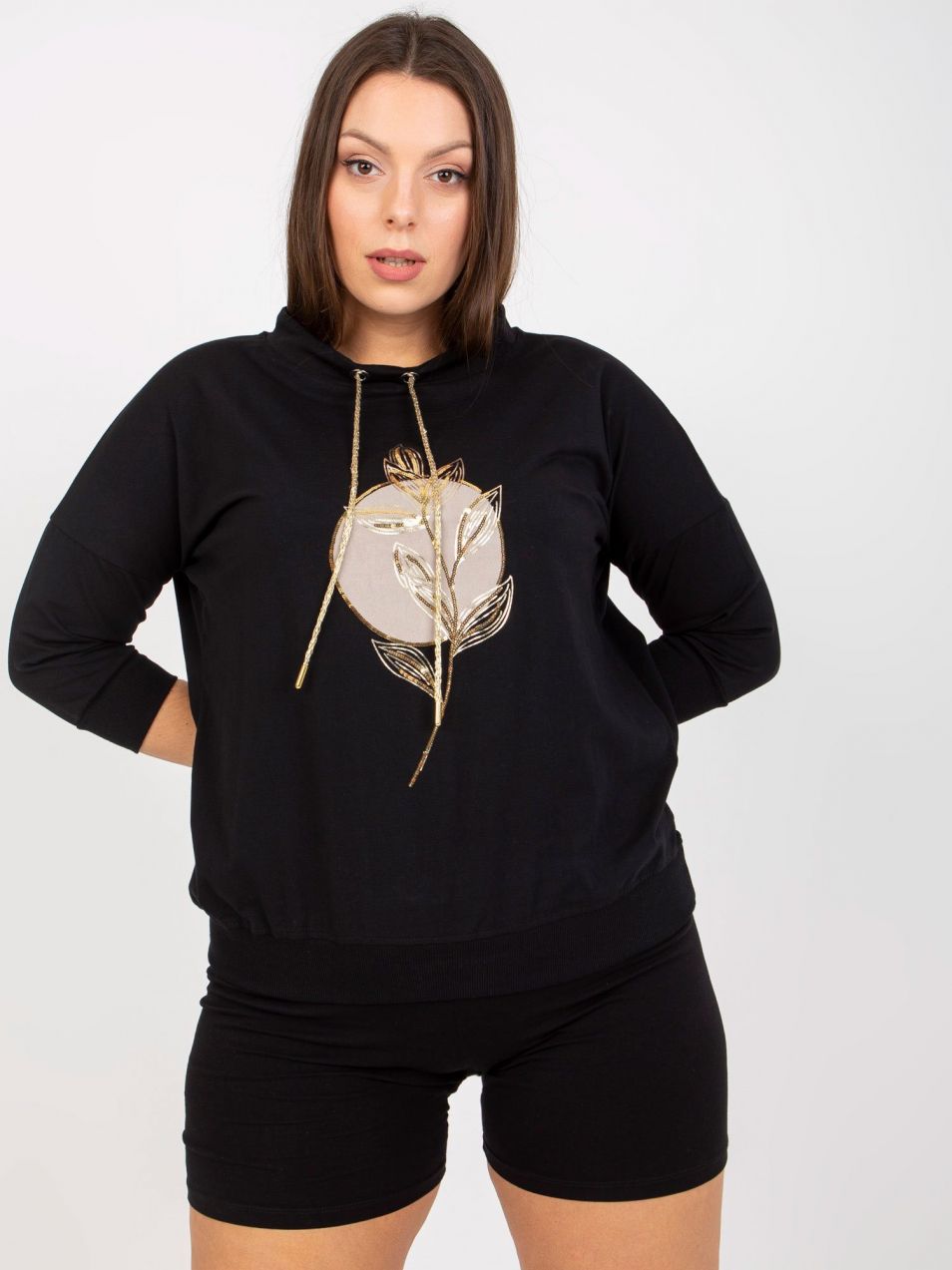 Black blouse plus size for everyday wear with print