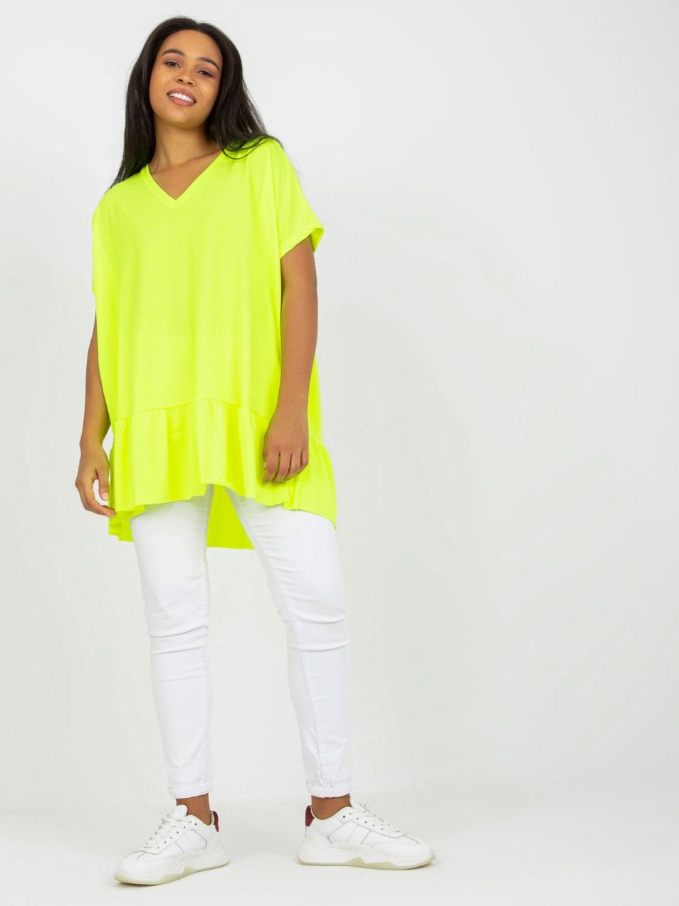 Fluo yellow V-neck tunic for everyday wear