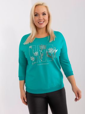 Turquoise blouse in a larger size with 3/4 sleeves