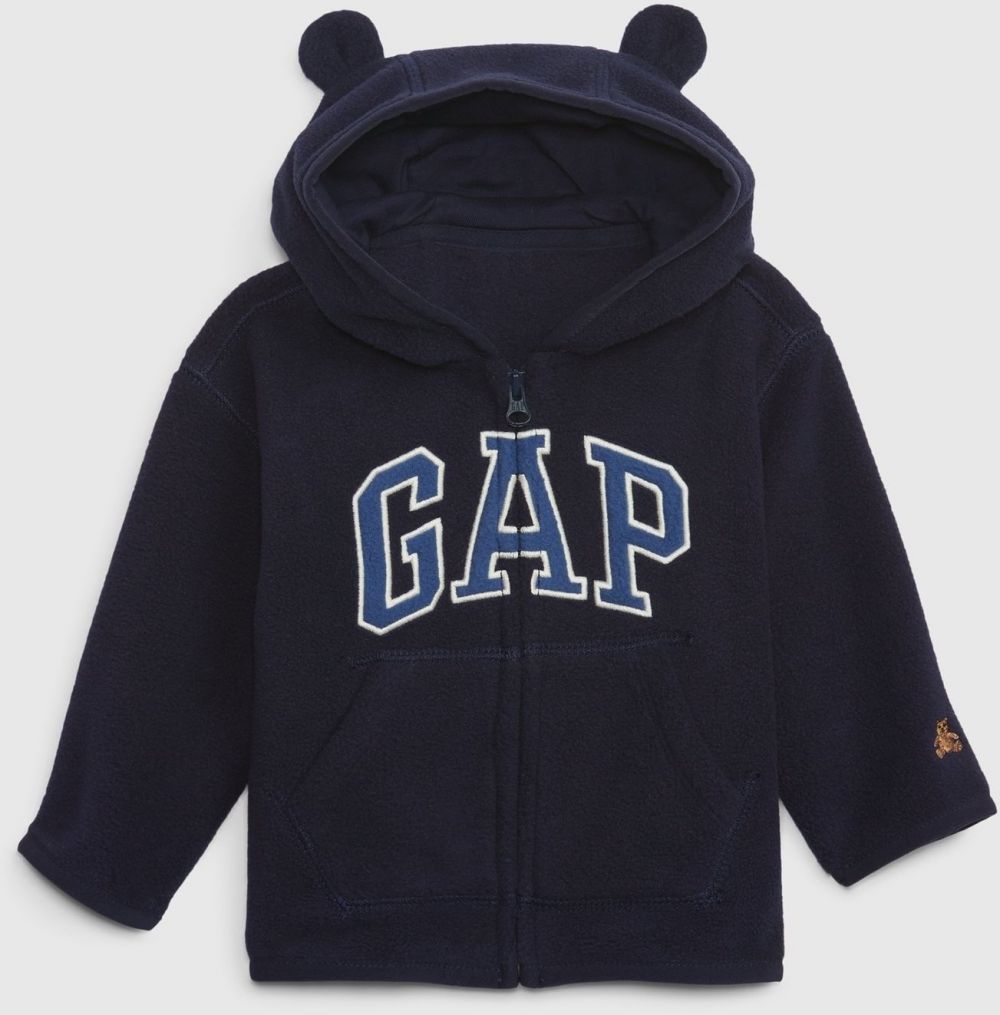 Tmavomodrá chlapčenská flísová mikina na zips s kapucňou GAP