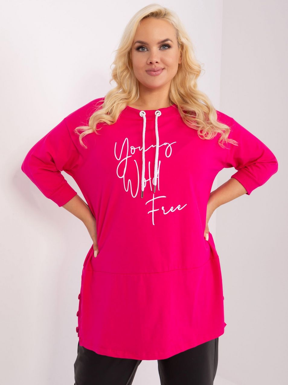 Plus size cotton fuchsia blouse
