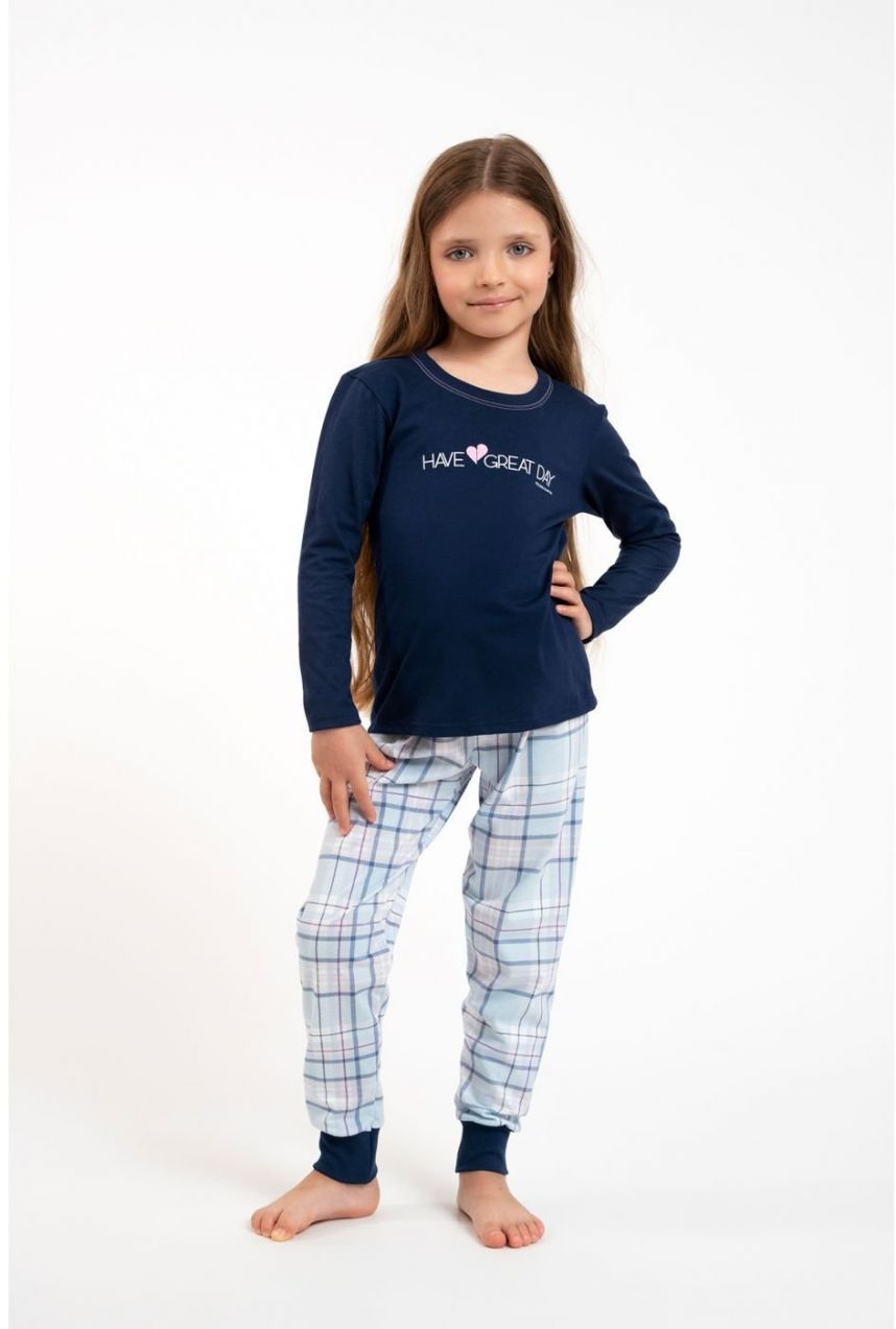 Girls' pyjamas Glamour, long sleeves, long pants - navy blue/print