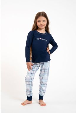Girls' pyjamas Glamour, long sleeves, long pants - navy blue/print