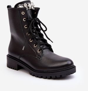 Women's leather work ankle boots with Zazoo Black embellishment