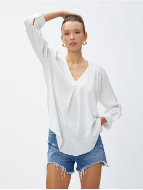 Koton V-krk viskózová blúzka s detailmi skladov