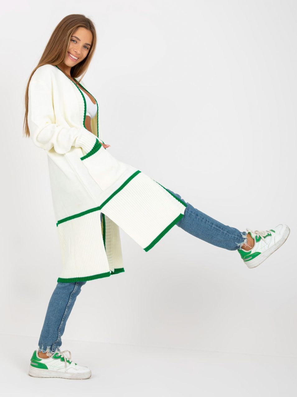 Ecru-green oversize cardigan with pockets RUE PARIS
