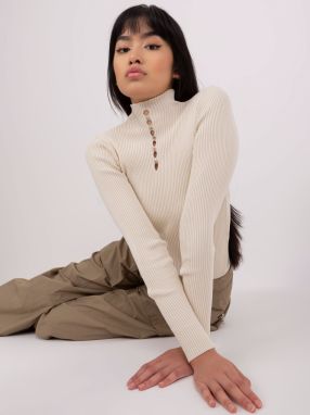 Beige fitted turtleneck blouse