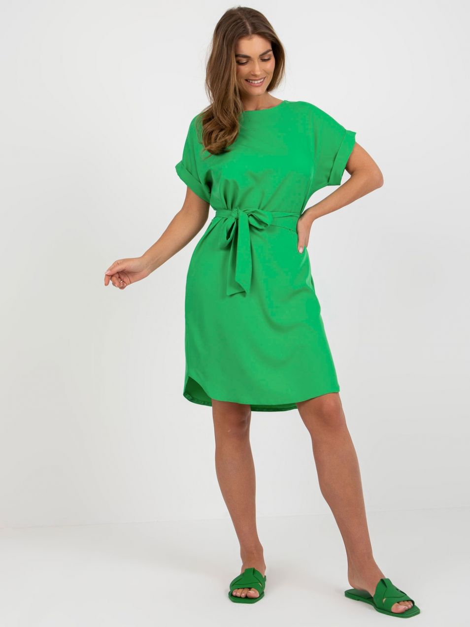 Green dress RUE PARIS with short sleeves