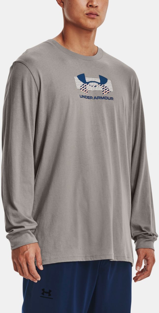 Šedé pánske tričko Under Armour UA GRID GEOMETRIC LOGO LS