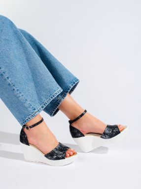 Wedge sandals for women black and white Shelvt
